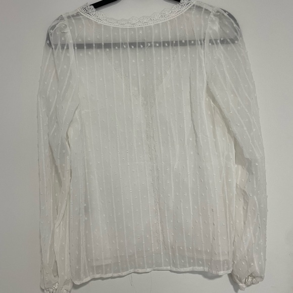 White sheer polkadot long sleeve - Picture 3 of 3